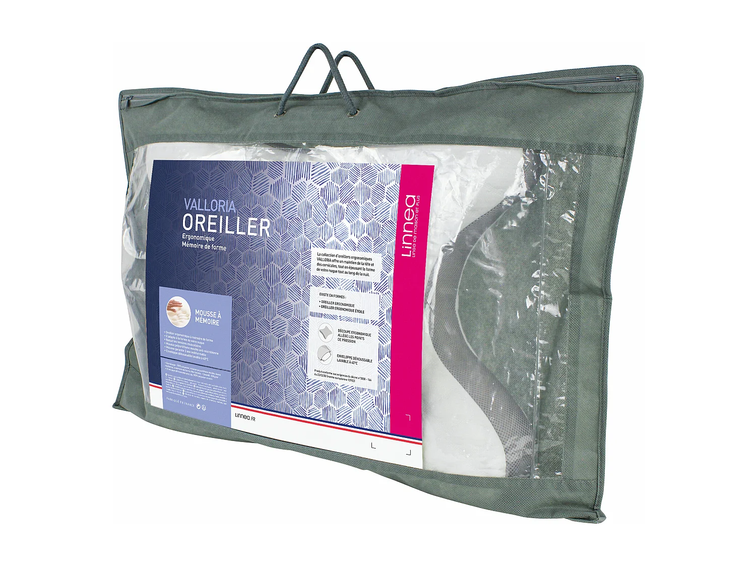 Oreiller ergonomique 55x42 cm VALLORIA mousse à mémoire de forme