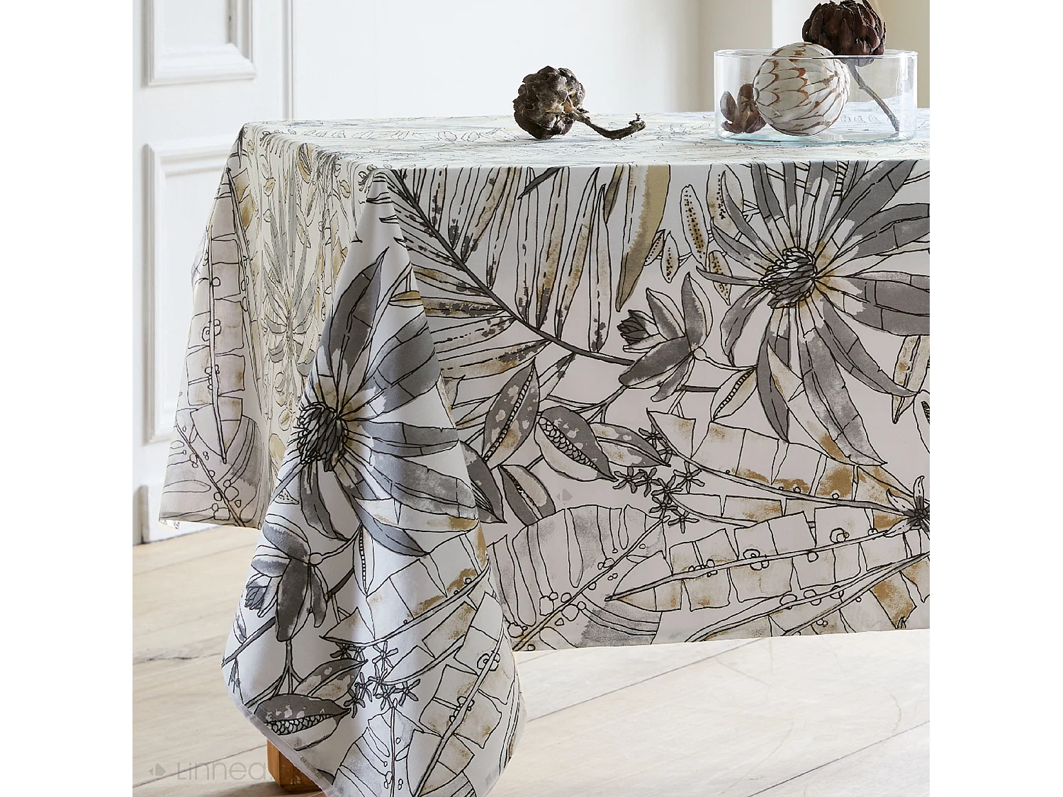 Nappe rectangle 160x300 cm BAHIA gris Fusain coton + enduction acrylique