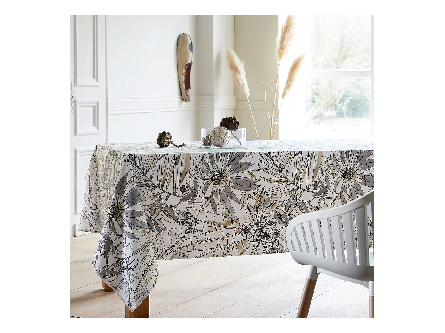 Nappe rectangle 160x200 cm BAHIA gris Fusain coton + enduction acrylique