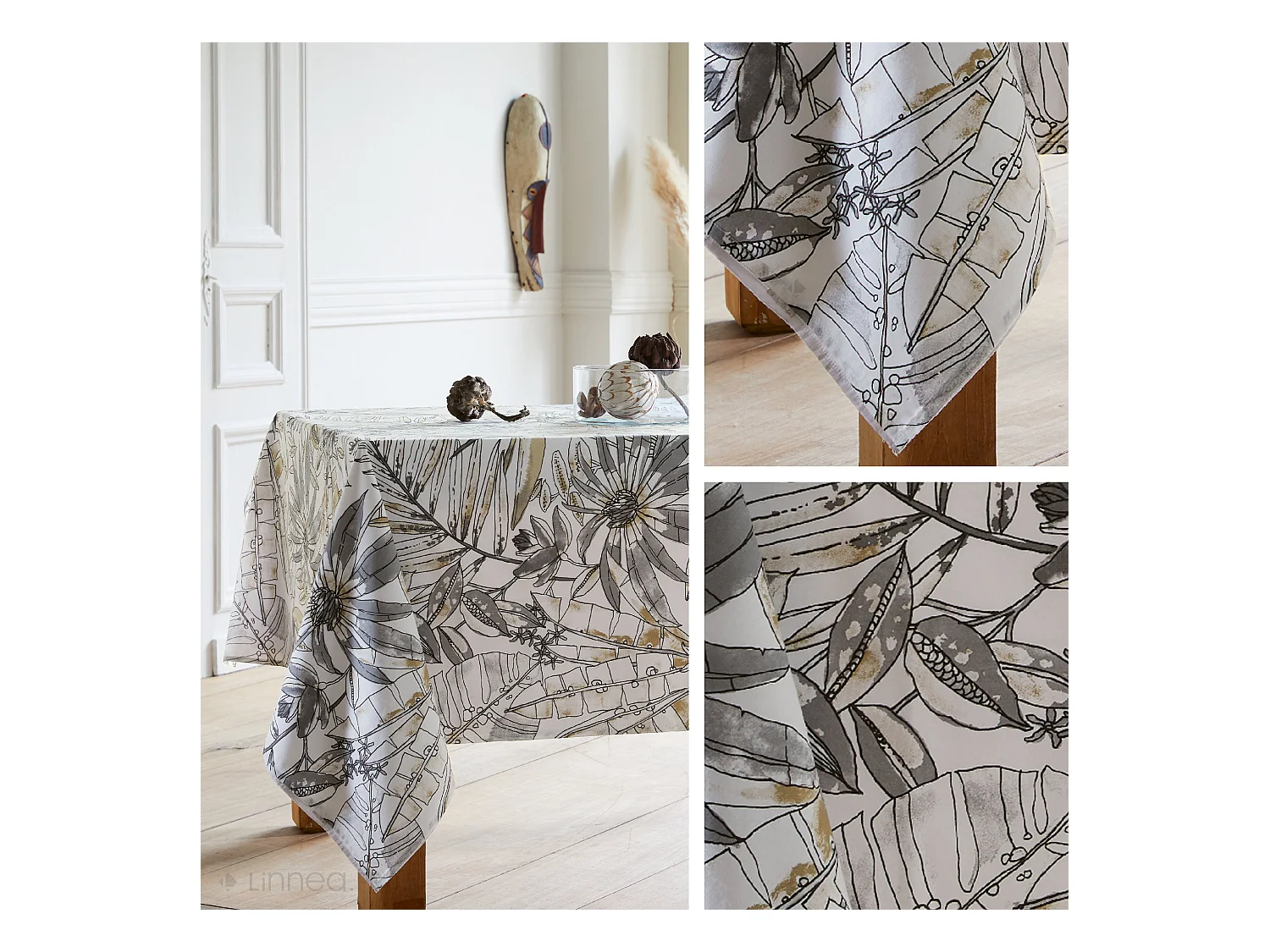 Nappe rectangle 160x200 cm BAHIA gris Fusain coton + enduction acrylique