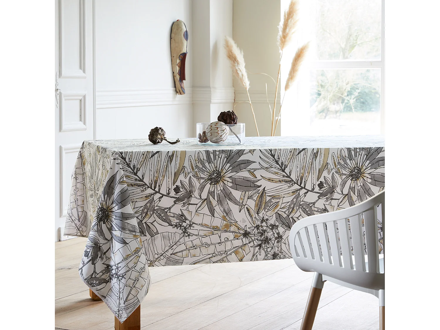 Nappe rectangle 160x350 cm BAHIA gris Fusain coton + enduction acrylique