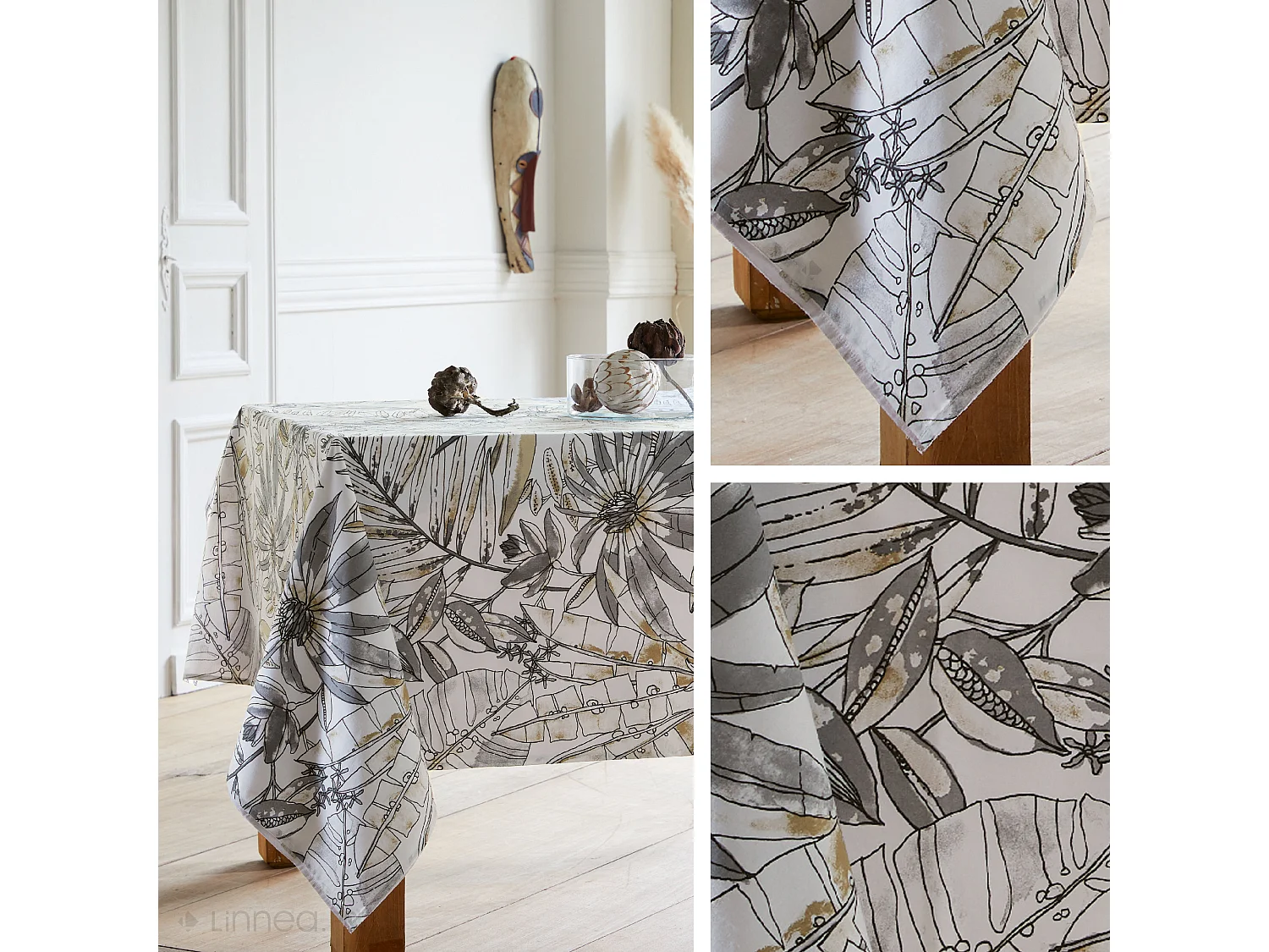 Nappe rectangle 160x250 cm BAHIA gris Fusain coton + enduction acrylique