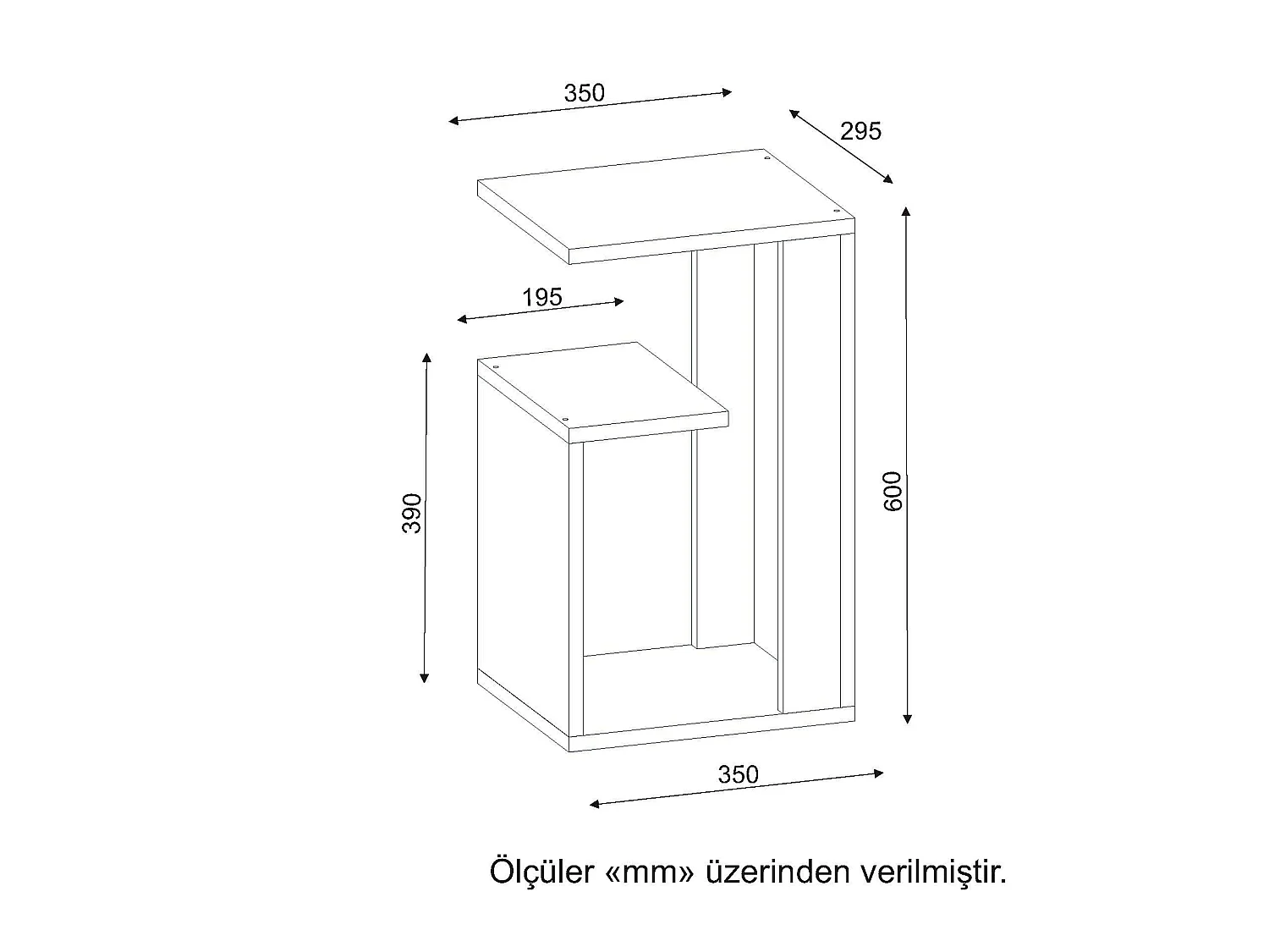 Table D'appoint Avec 2 Étagères Et Puits De Rangement, couler blanc. Diemnsions: 35 x 60 x 29,5cm.