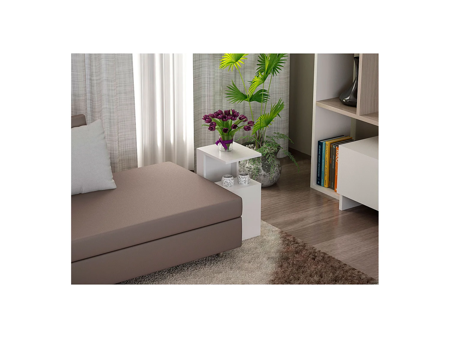 Table D'appoint Avec 2 Étagères Et Puits De Rangement, couler blanc. Diemnsions: 35 x 60 x 29,5cm.