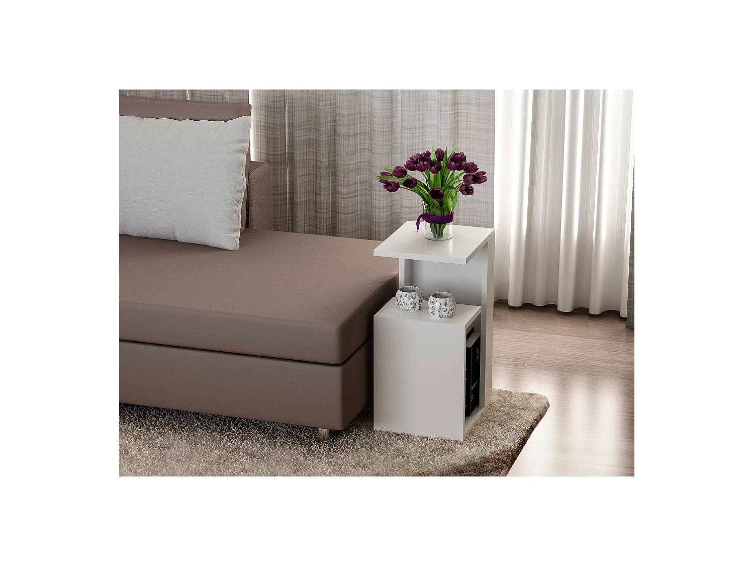 Table D'appoint Avec 2 Étagères Et Puits De Rangement, couler blanc. Diemnsions: 35 x 60 x 29,5cm.