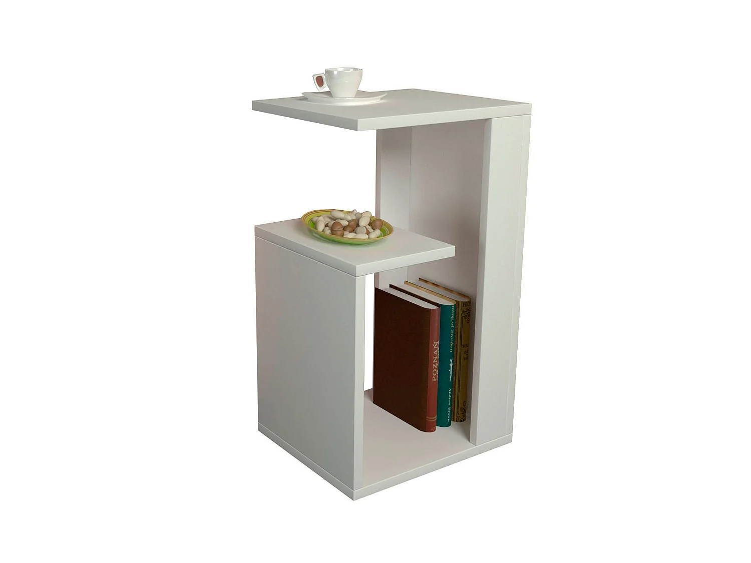 Table D'appoint Avec 2 Étagères Et Puits De Rangement, couler blanc. Diemnsions: 35 x 60 x 29,5cm.
