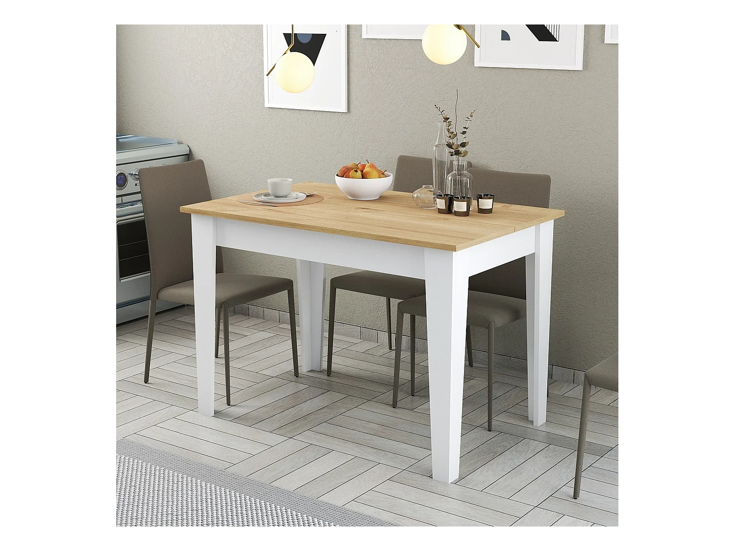 Table De Cuisine, 100% Aggloméré Plaqué Mélamine, Couleur Blanche. Dimensions 110 x75 x 72 cm