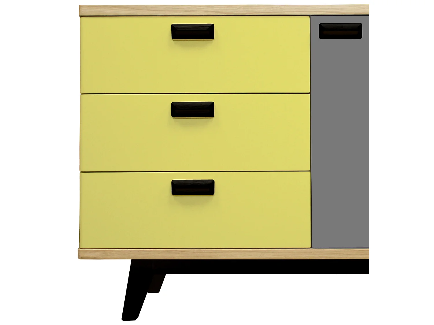 Buffet chêne blanchi massif et laqué, 3 tiroirs, 1 porte - 130L x 48P