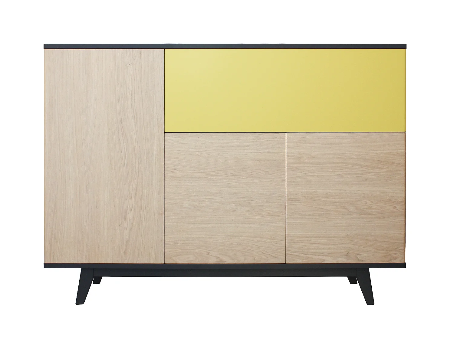 Vaisselier laqué et chêne blanchi massif, 3 portes , 1 abattant - 165L x 46P
