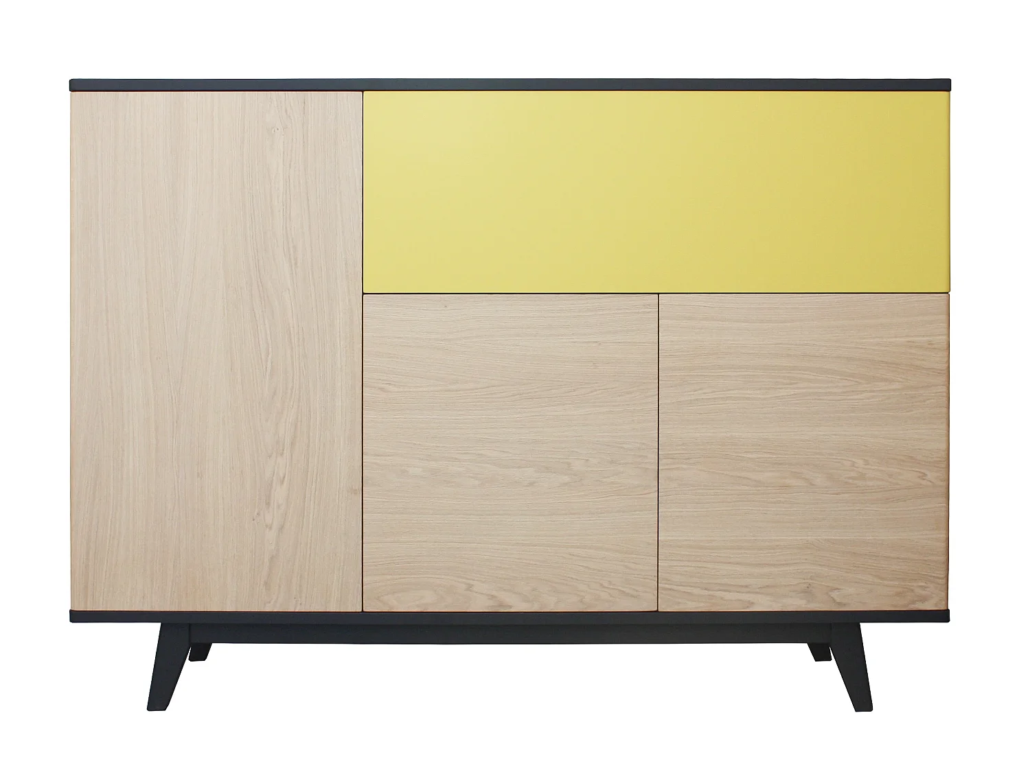 Vaisselier laqué et chêne blanchi massif, 3 portes , 1 abattant - 165L x 46P