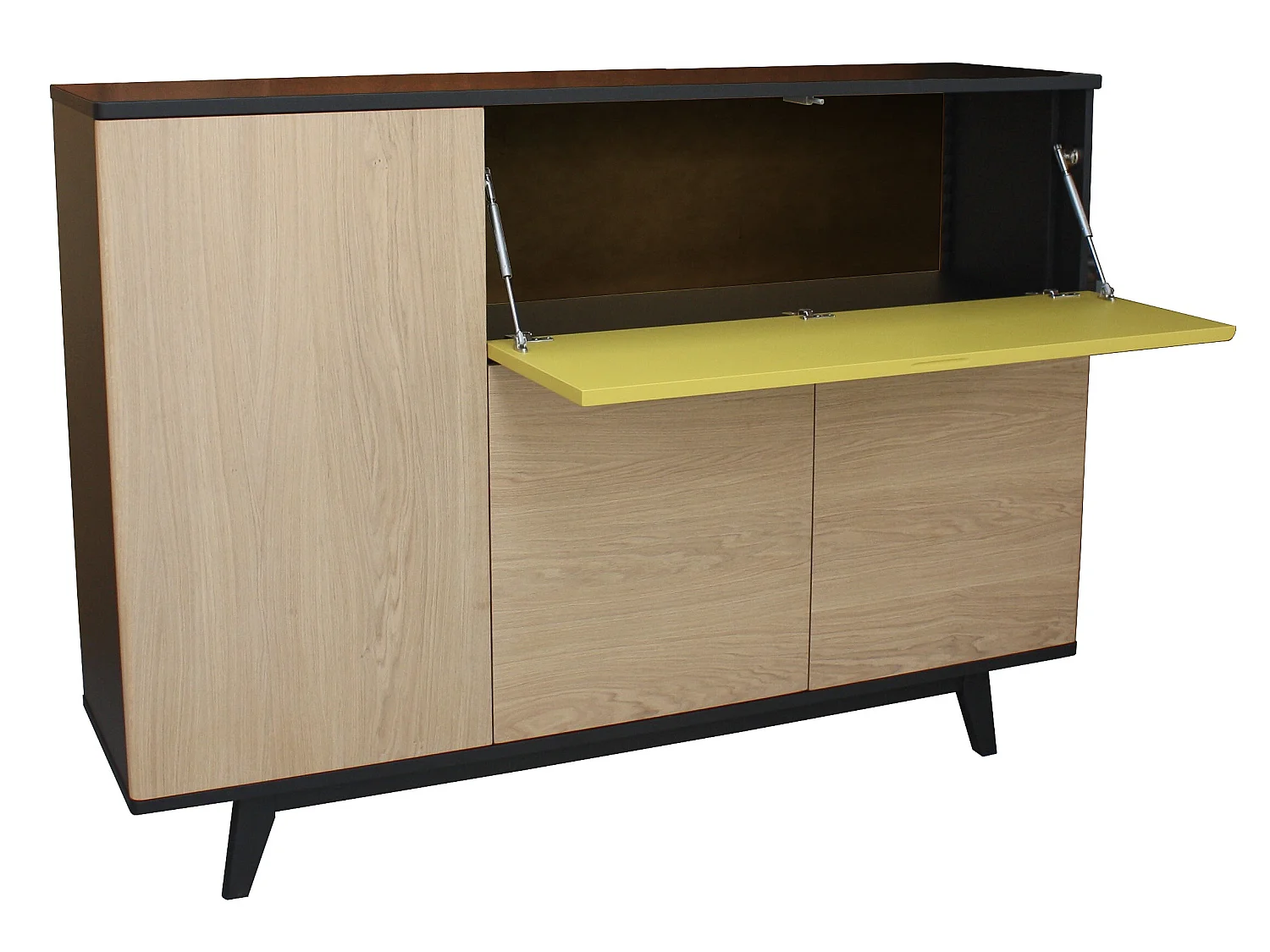 Vaisselier laqué et chêne blanchi massif, 3 portes , 1 abattant - 165L x 46P