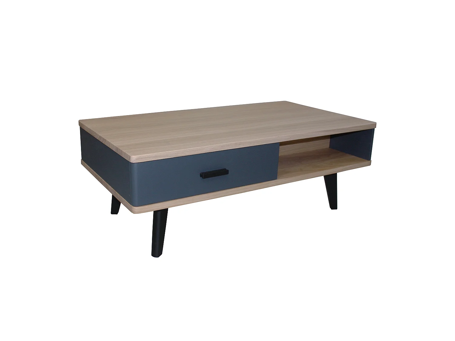 Table basse chêne massif et laqué, 2 tiroirs, 2 niches - 110L x 60P