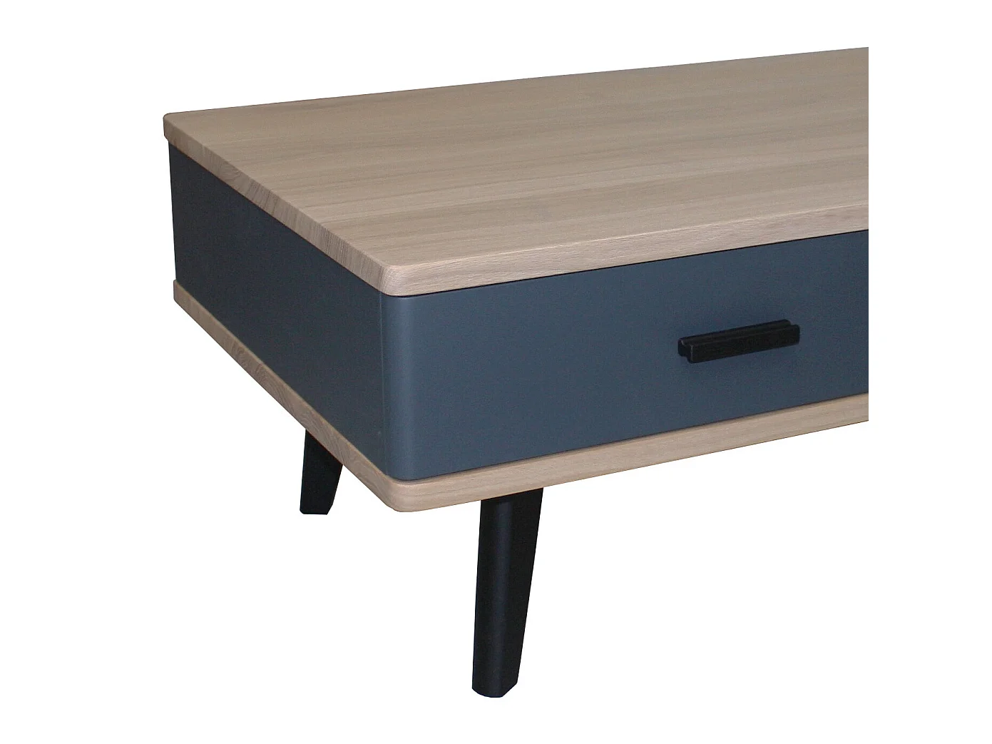 Table basse chêne massif et laqué, 2 tiroirs, 2 niches - 110L x 60P