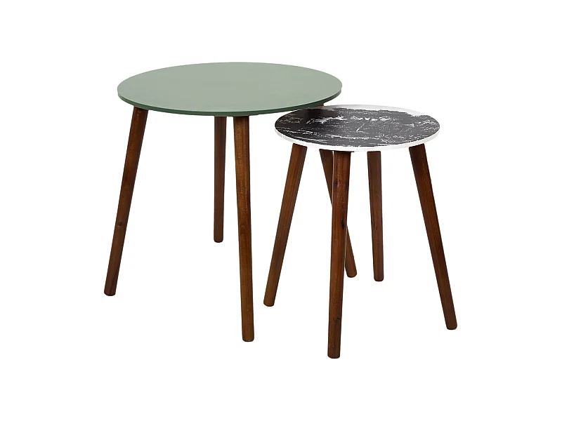 Table Gigogne Vert Et Pied Bois Fonce X2 Vert, Blanc, Noir