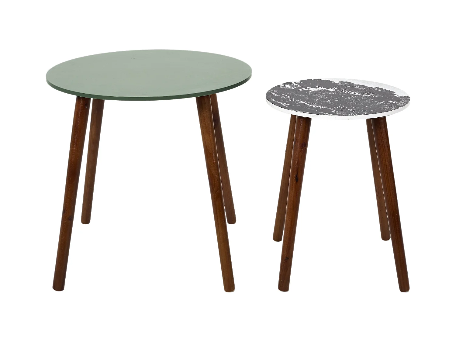 Table Gigogne Vert Et Pied Bois Fonce X2 Vert, Blanc, Noir