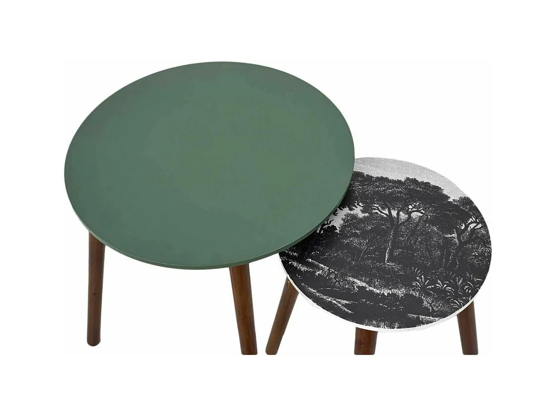 Table Gigogne Vert Et Pied Bois Fonce X2 Vert, Blanc, Noir