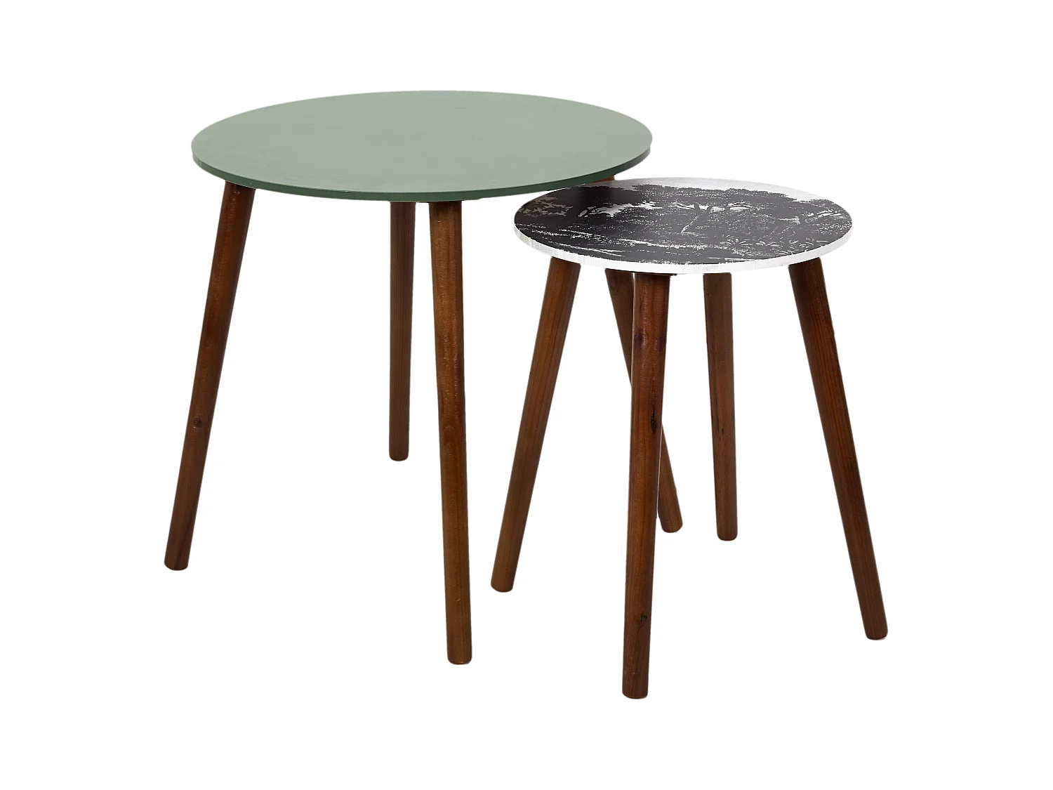 Table Gigogne Vert Et Pied Bois Fonce X2 Vert, Blanc, Noir