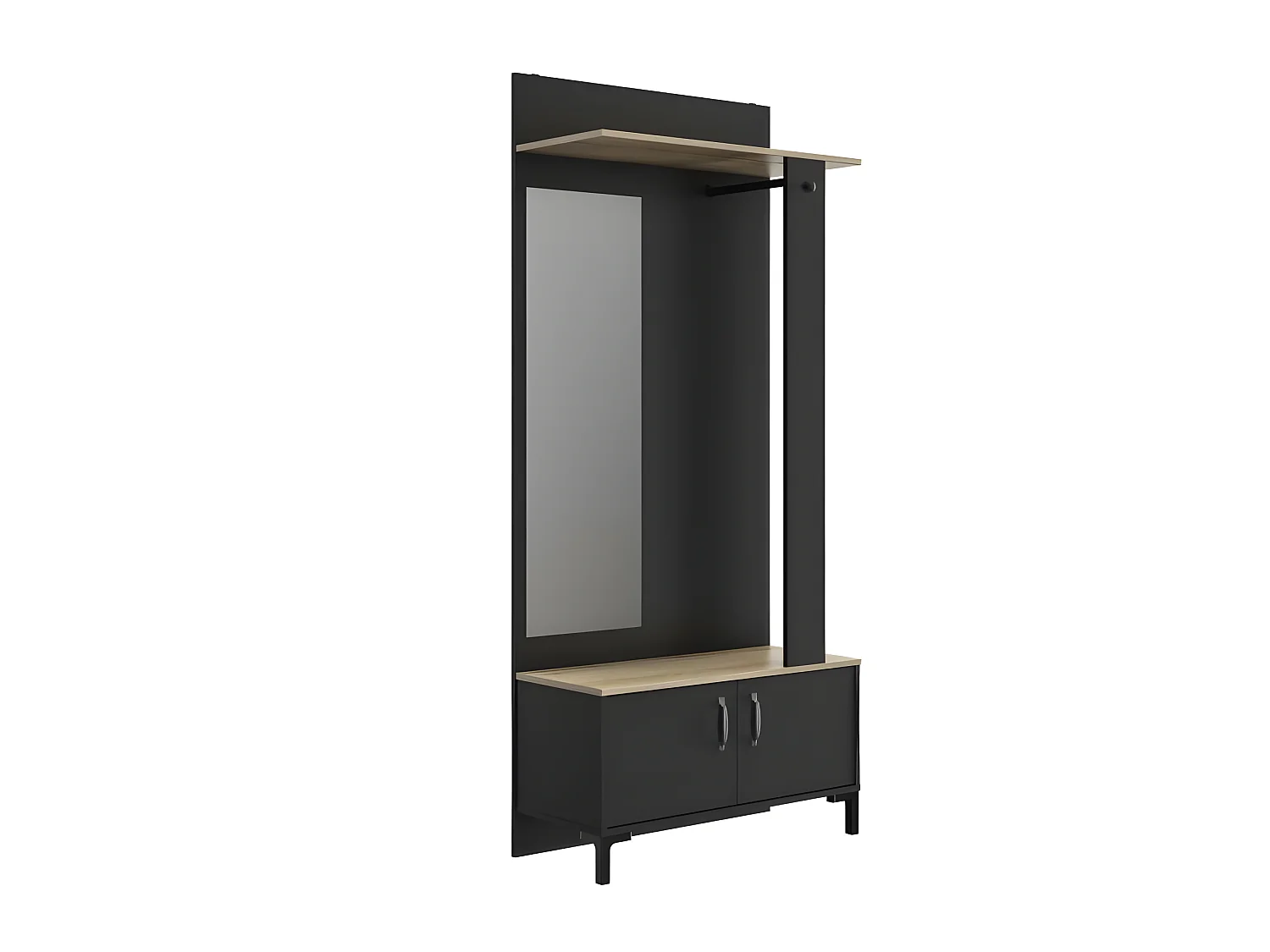 Eingangsschrank mit 2 Türen – SonomaEiche und schwarzes Dekor – 81 x 37 x Höhe 190 cm