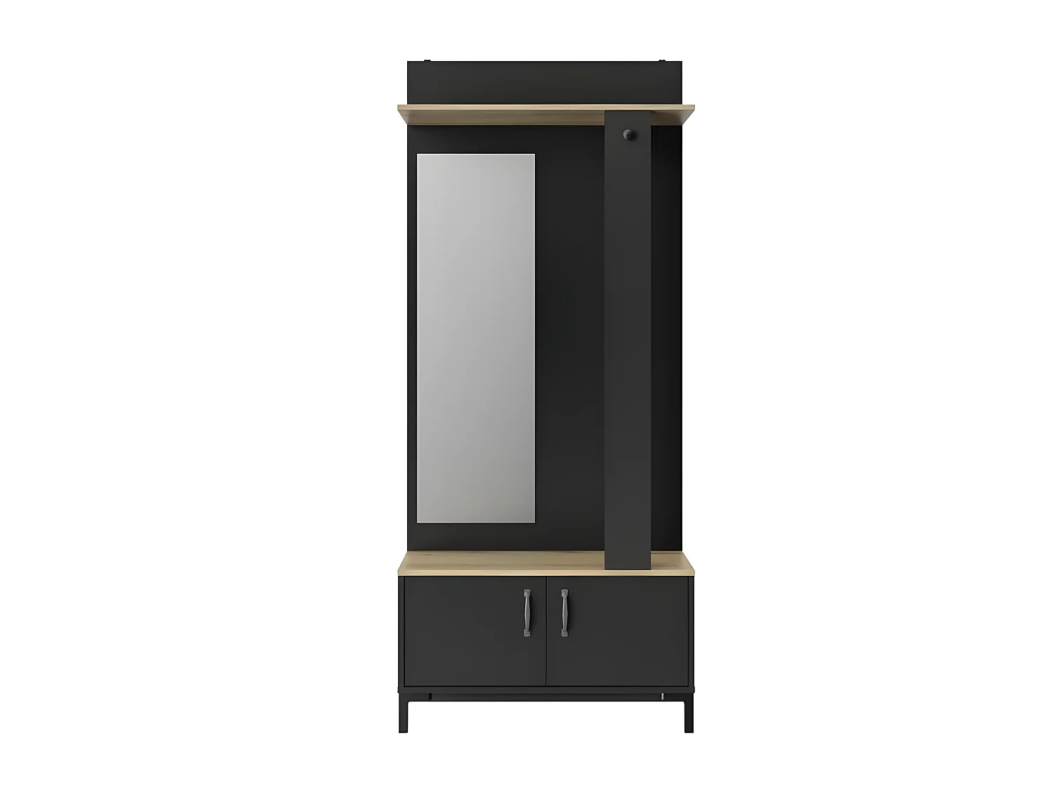 Mueble de entrada con 2 puertas - Roble Sonoma y decoración negra - 81 x 37 x Alto 190 cm