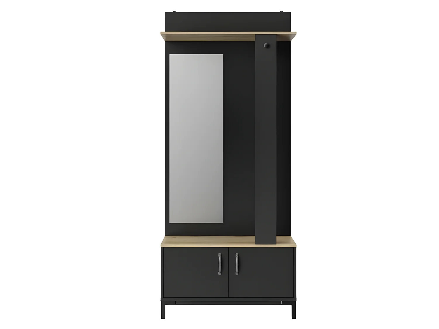 Meuble d'entrée 2 portes - Made in France - Décor chene sonoma et noir - L 81 x H 190 x P 37 cm - STORE