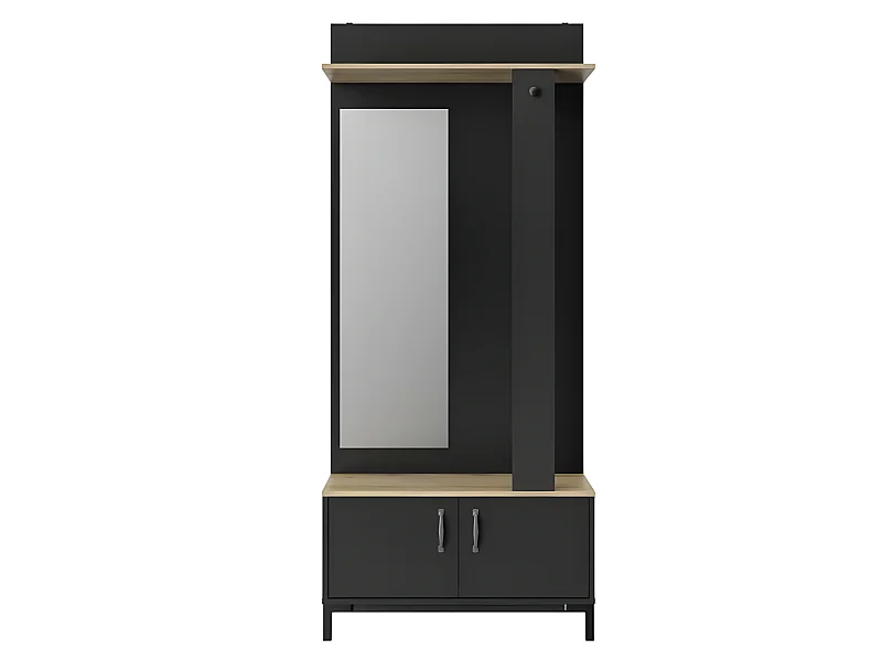 Meuble d'entrée 2 portes - Made in France - Décor chene sonoma et noir - L 81 x H 190 x P 37 cm - STORE