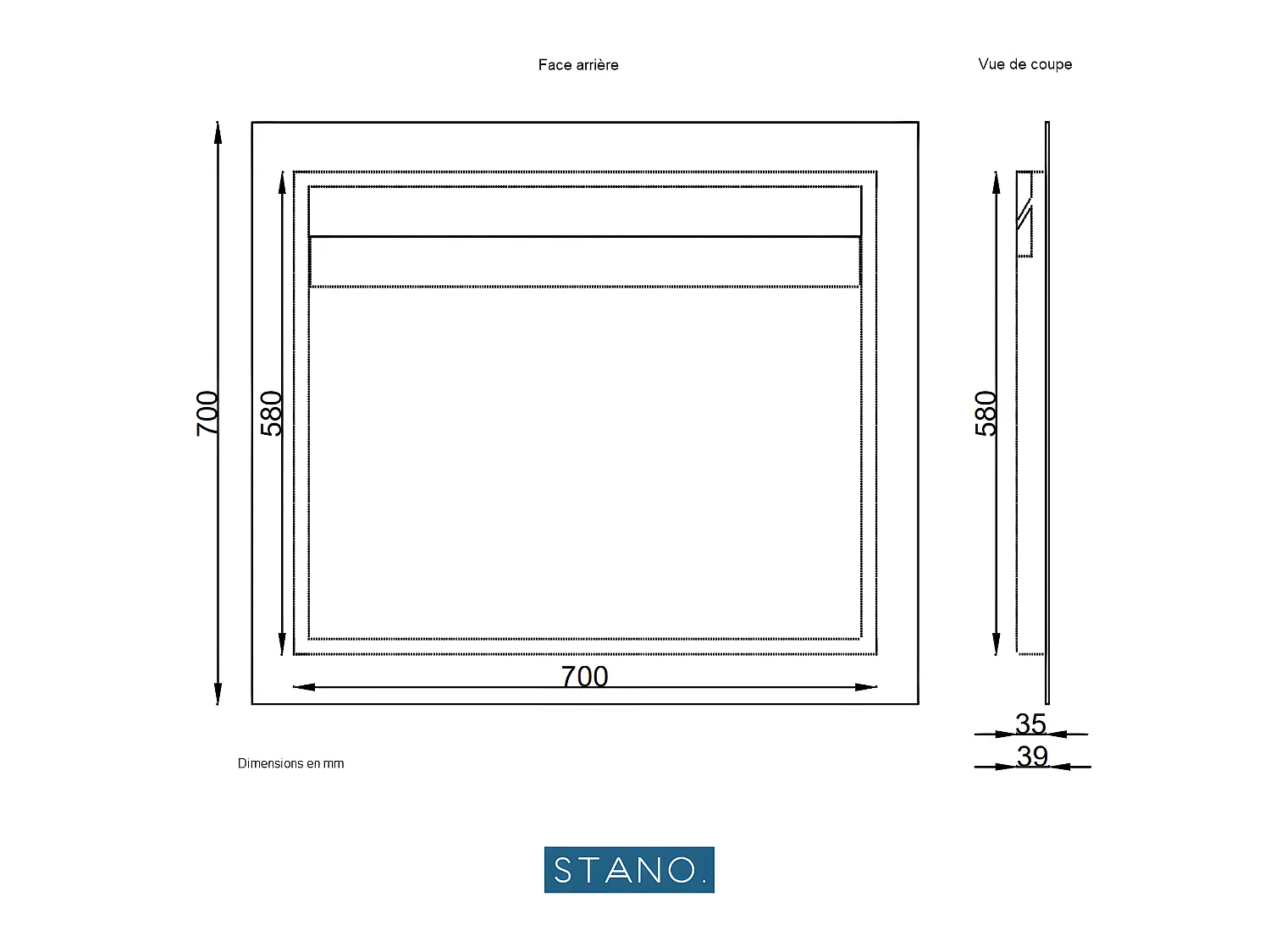 Miroir rectangulaire sans cadre DORIA largeur 80 cm