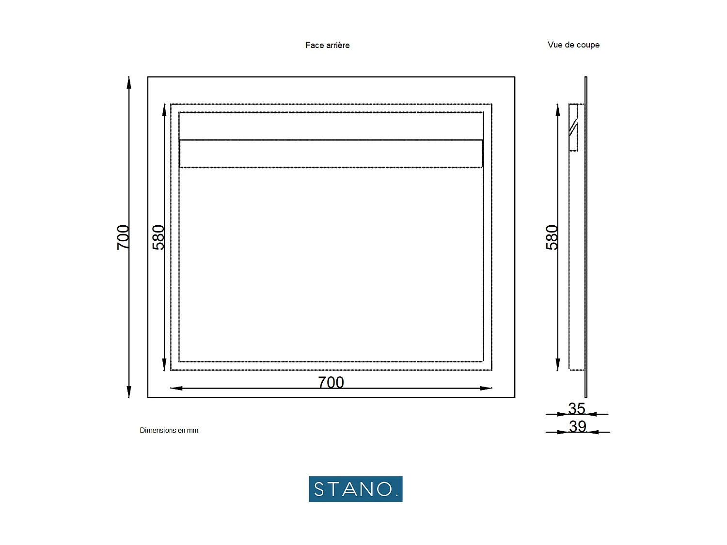 Miroir rectangulaire sans cadre DORIA largeur 80 cm