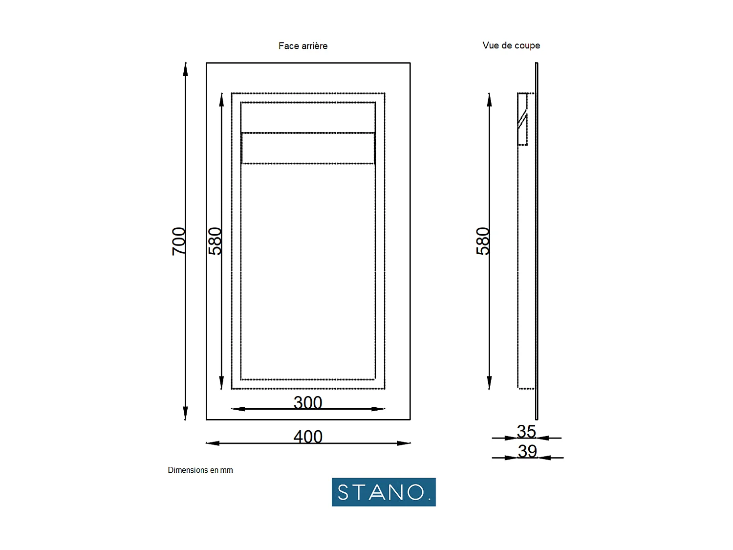 Miroir rectangulaire sans cadre DORIA largeur 40 cm