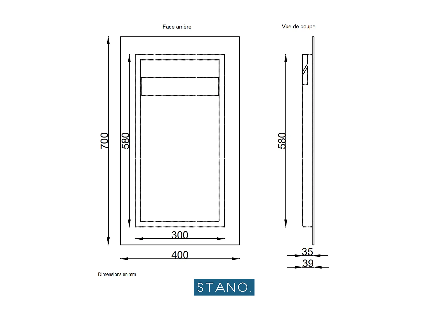 Miroir rectangulaire sans cadre DORIA largeur 40 cm