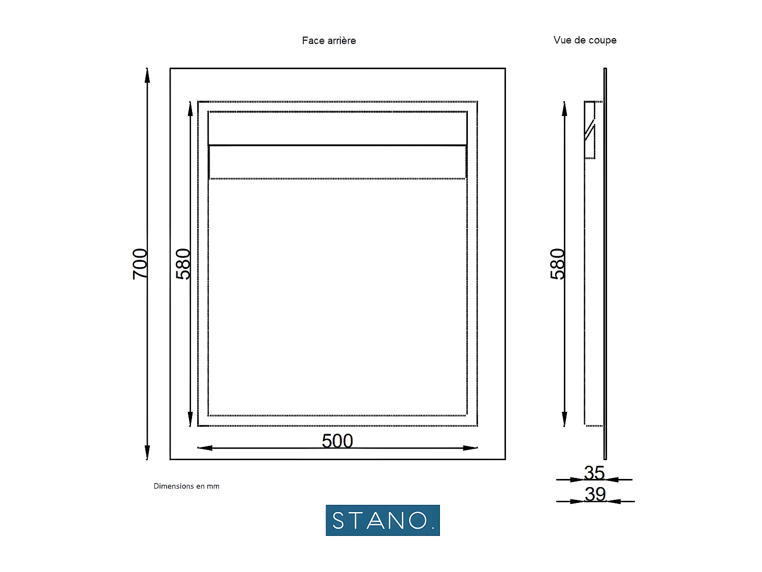 Miroir rectangulaire sans cadre DORIA largeur 60 cm