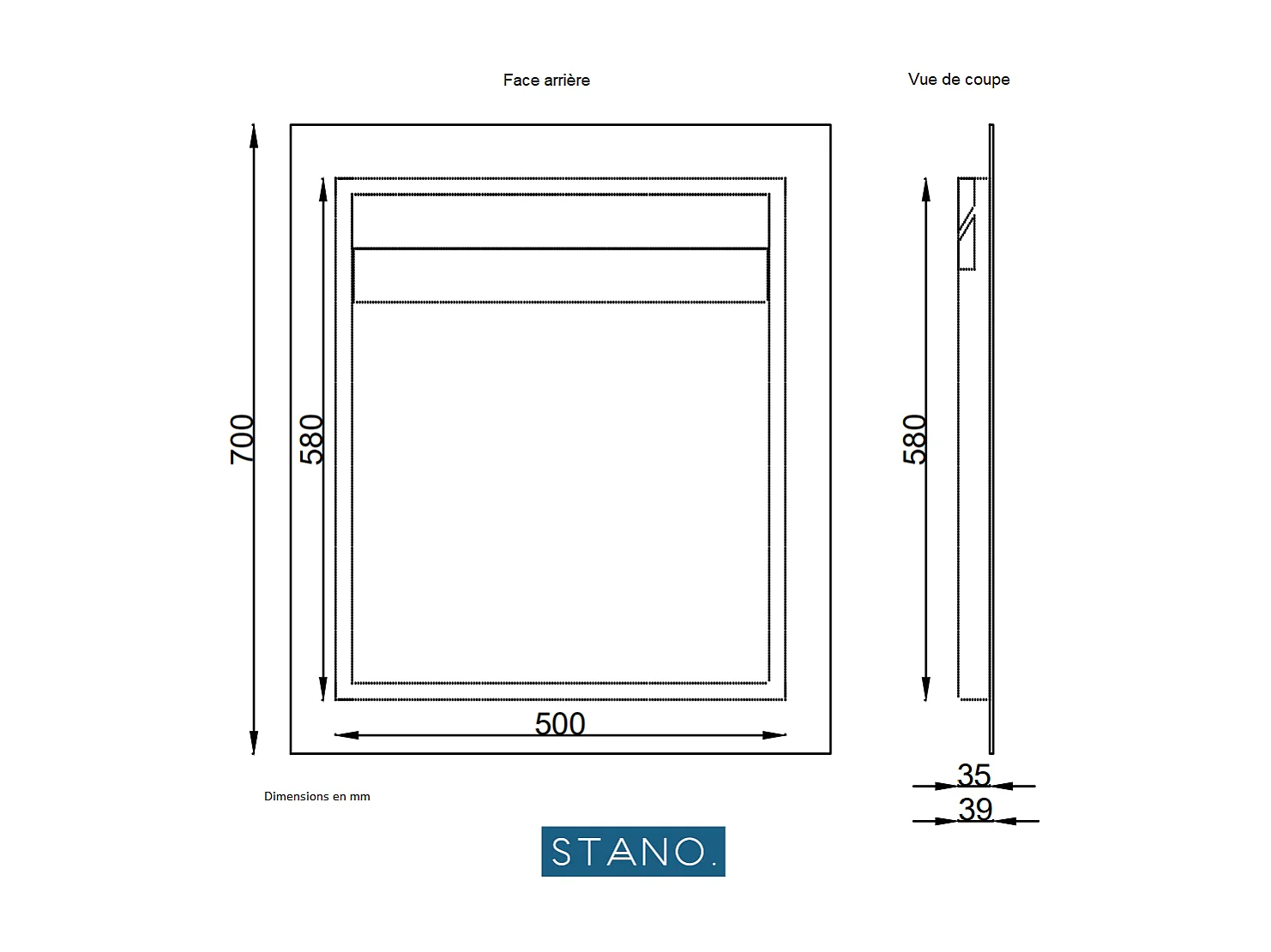 Miroir rectangulaire sans cadre DORIA largeur 60 cm
