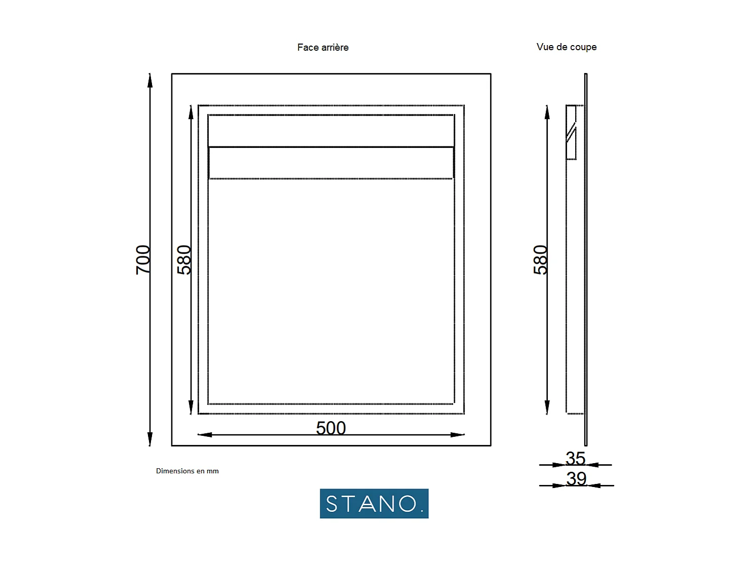 Miroir rectangulaire sans cadre DORIA largeur 60 cm