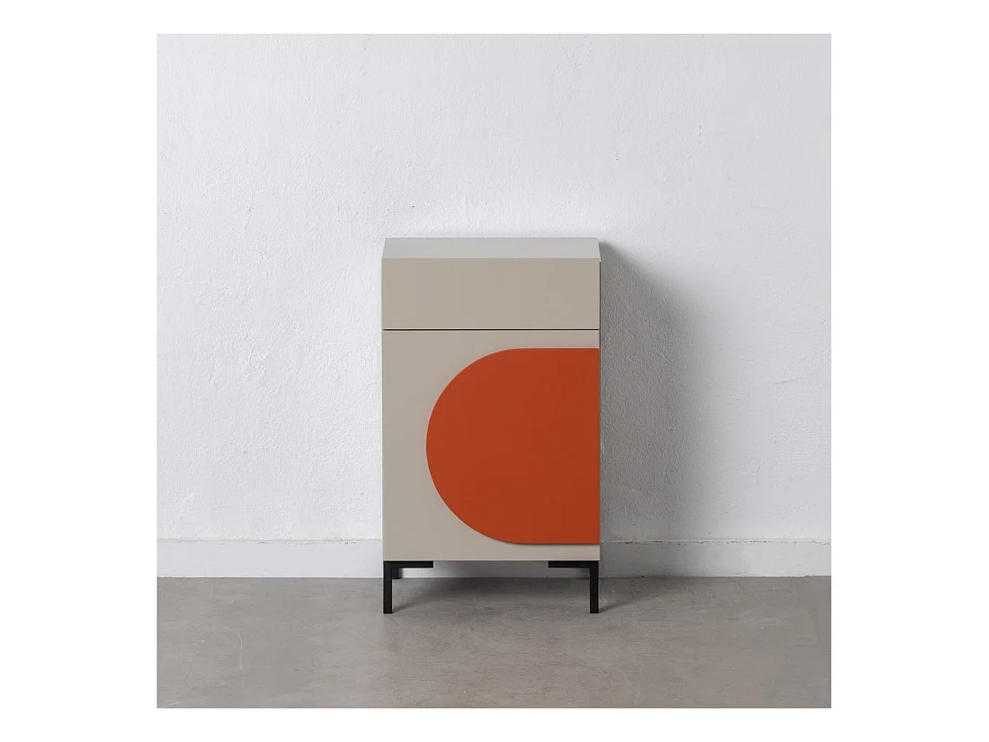 Table d'appoint 1 porte 1 tiroir Taupe/Bois - POPPA