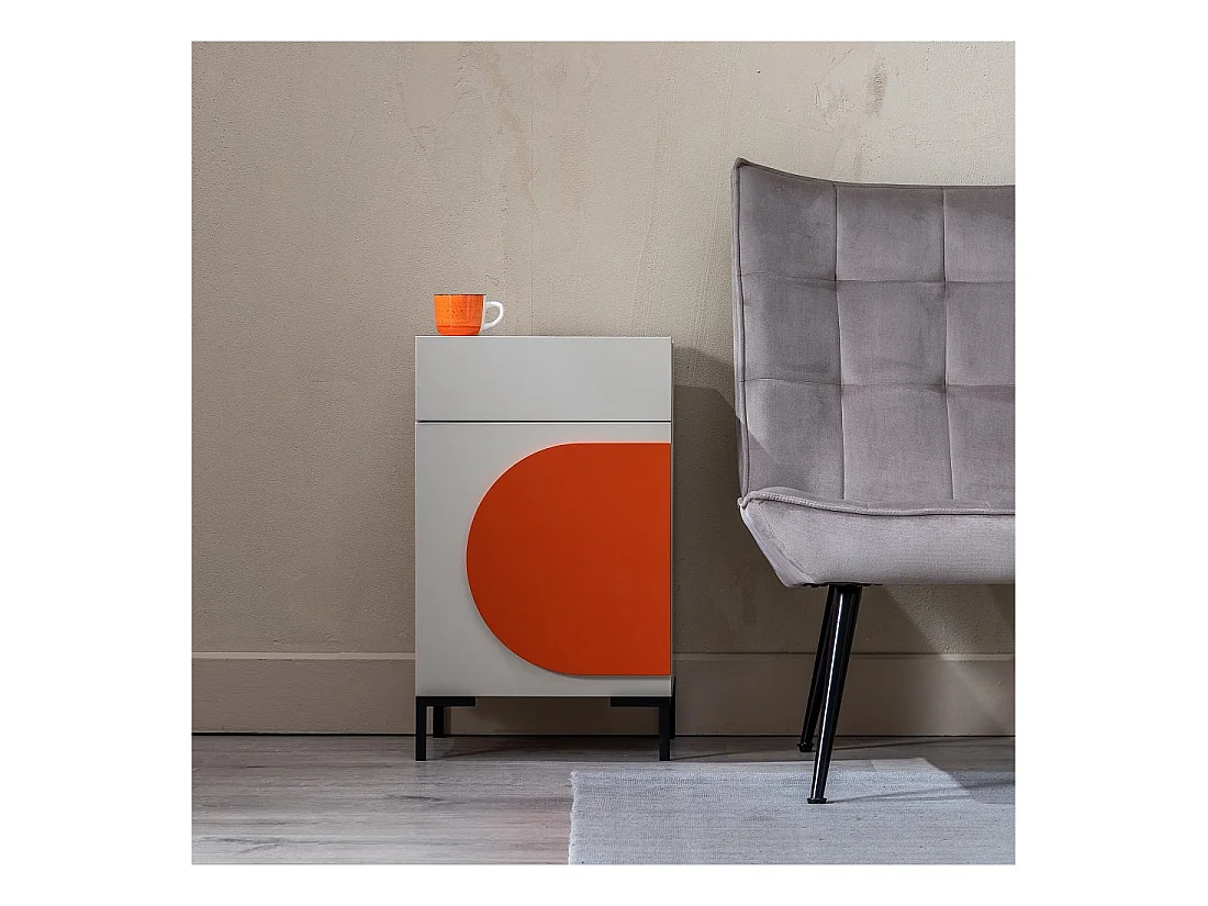 Table d'appoint 1 porte 1 tiroir Taupe/Bois - POPPA