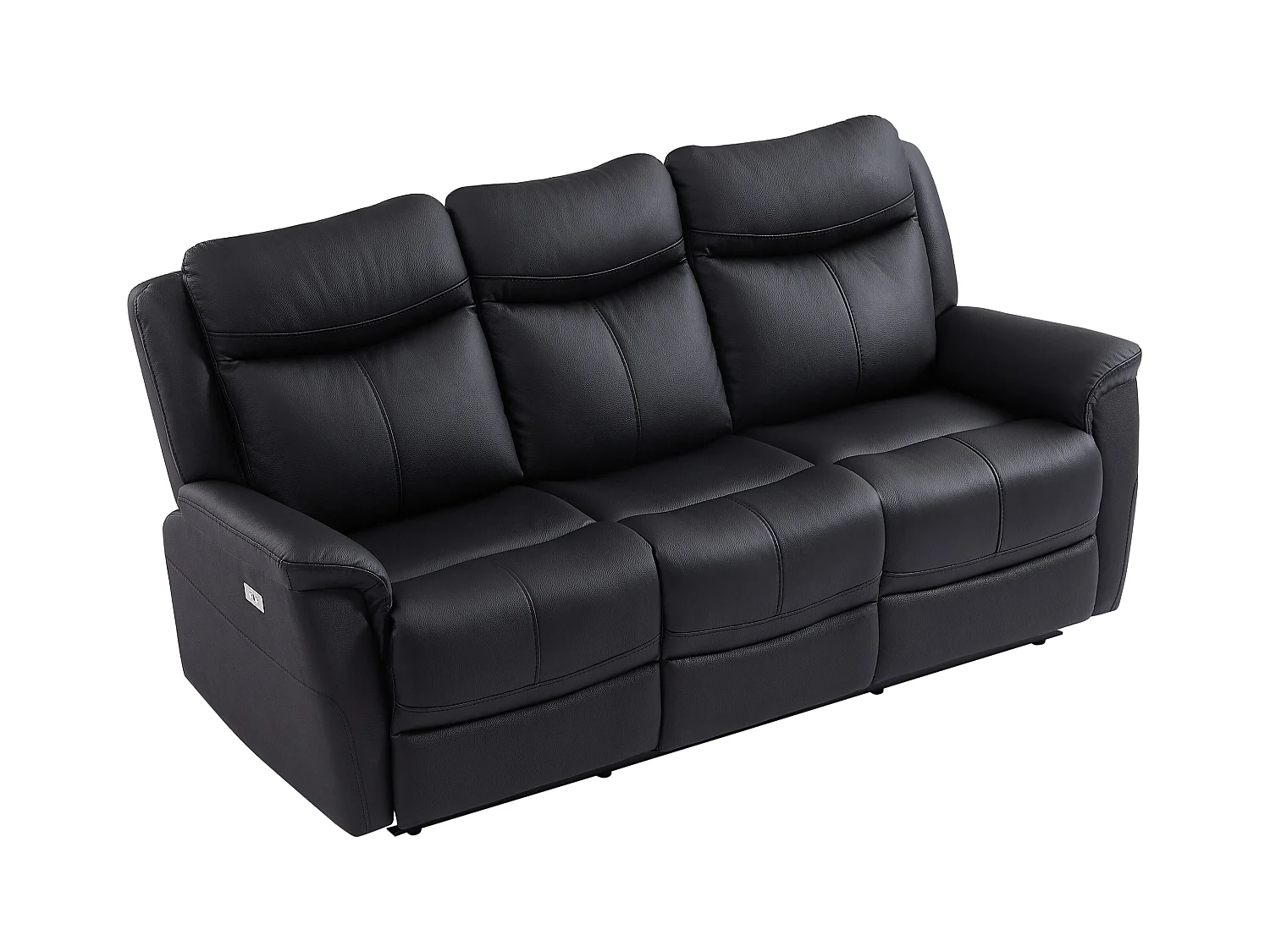 Kanapa 3-osobowa z elektryczną funkcją relax ze skóry bydlęcej w kolorze czarnym NOMAJO