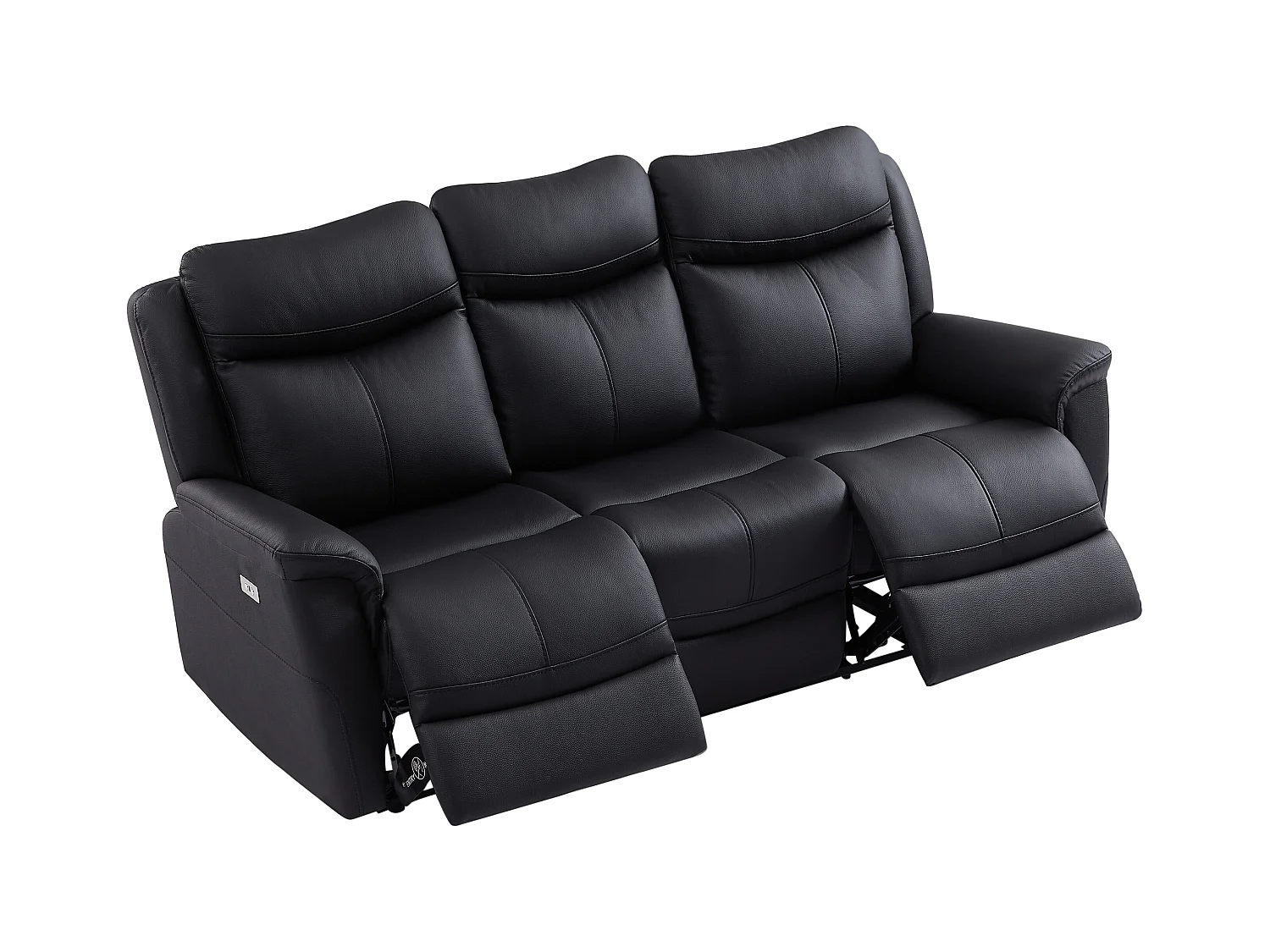 Kanapa 3-osobowa z elektryczną funkcją relax ze skóry bydlęcej w kolorze czarnym NOMAJO