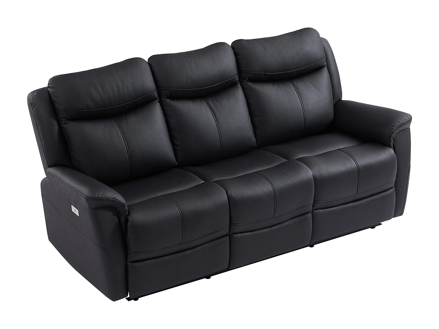 Divano 3 posti relax elettrico in Pelle di vacchetta Nera - NOMAJO