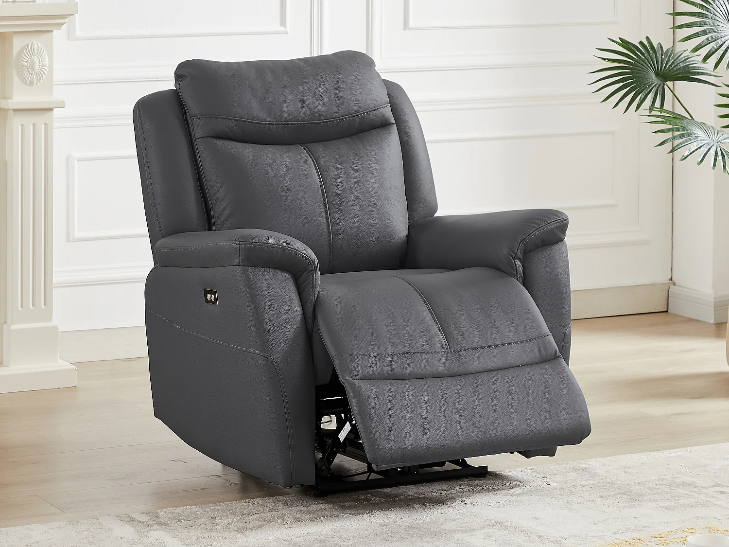 Elektrisk reclinerfåtölj i antracitgrått kalvläder NOMAJO