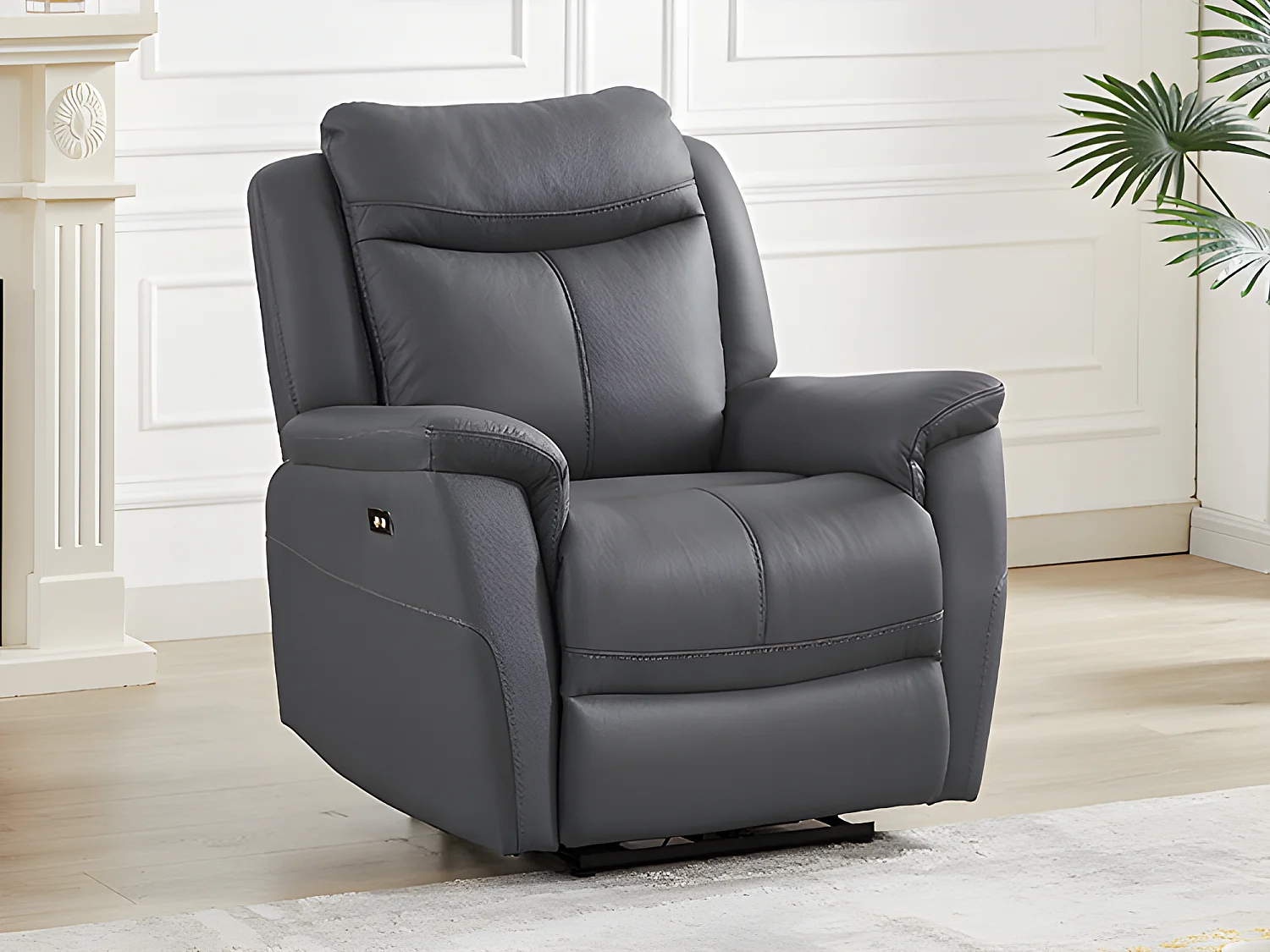 Elektrisk reclinerfåtölj i antracitgrått kalvläder NOMAJO