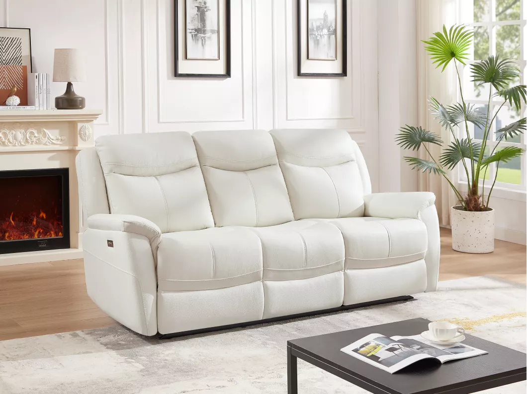 Kauf Unique Relaxsofa 3-Sitzer elektrisch - Rindsleder - Weiß - NOMAJO