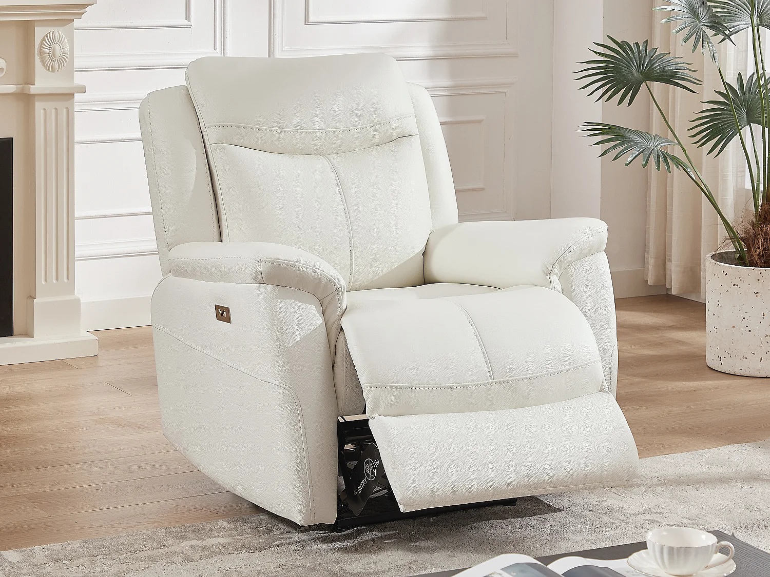 Fauteuil relax électrique en cuir de vachette blanc NOMAJO