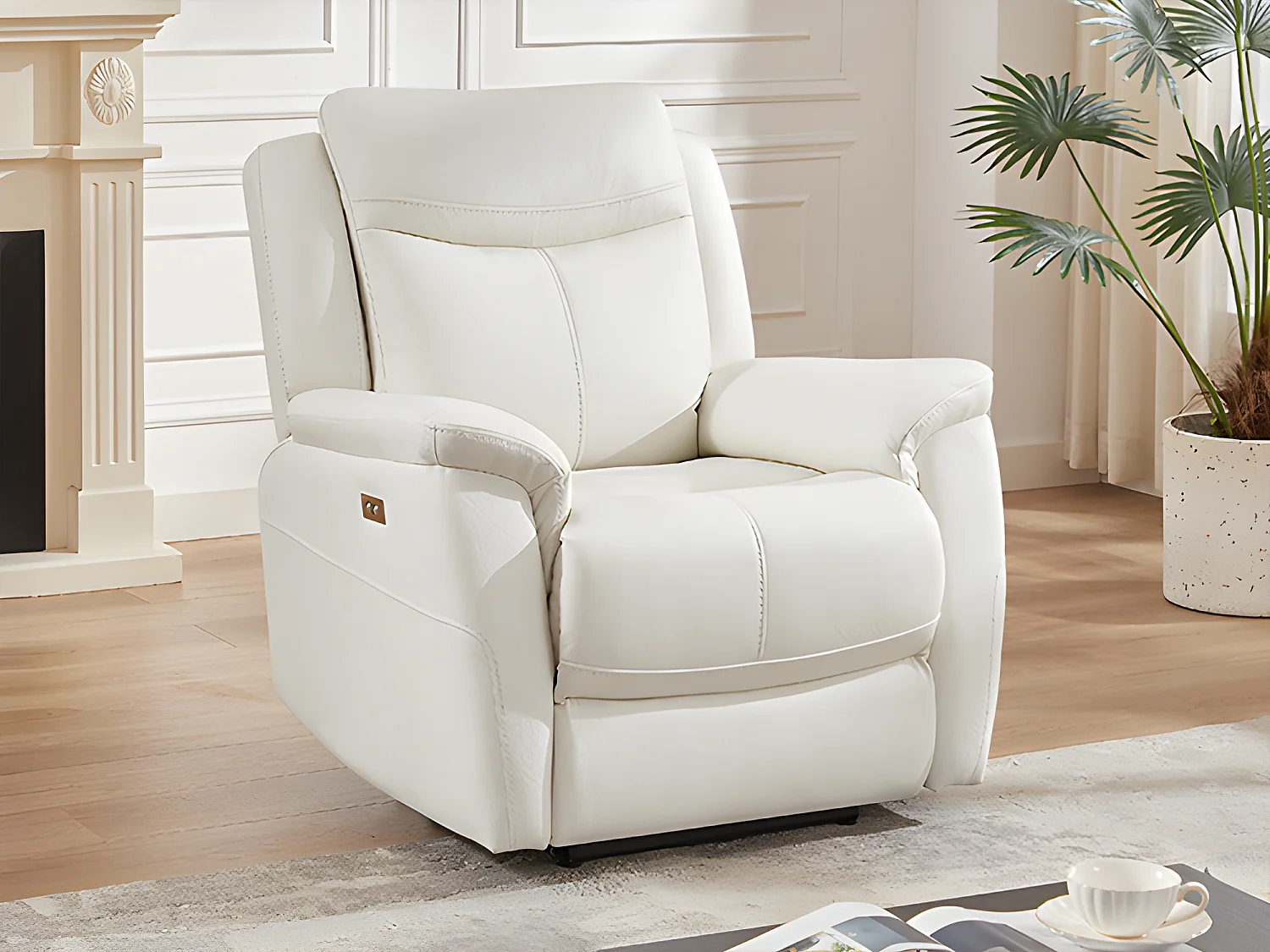 Fauteuil relax électrique en cuir de vachette blanc NOMAJO
