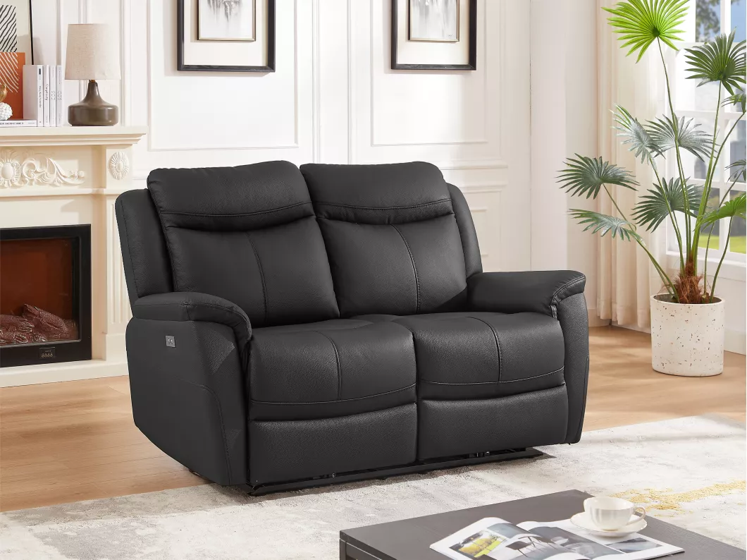 Kauf Unique Relaxsofa 2-Sitzer elektrisch - Rindsleder - Schwarz - NOMAJO