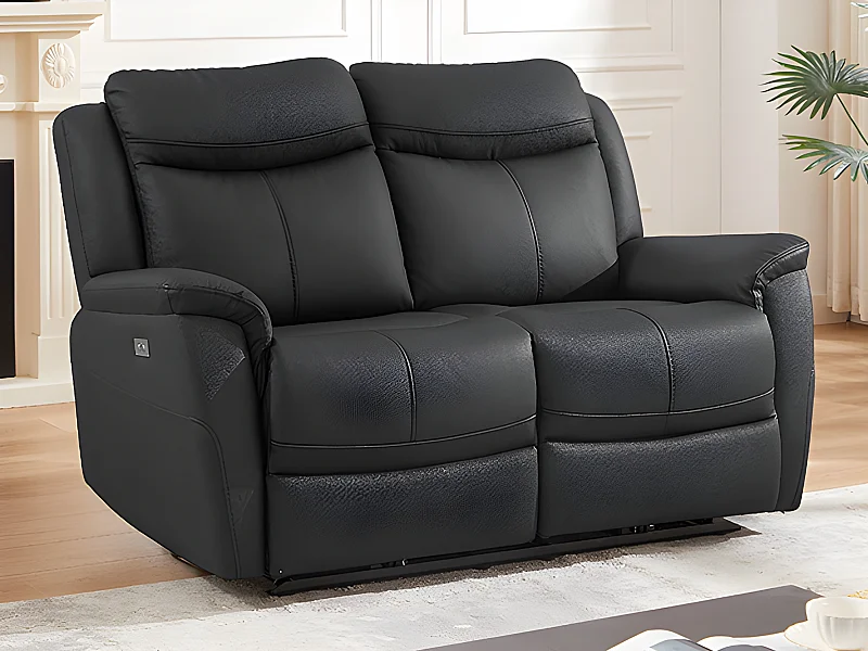 2-sits elektrisk reclinerfåtölj i svart kalvläder NOMAJO