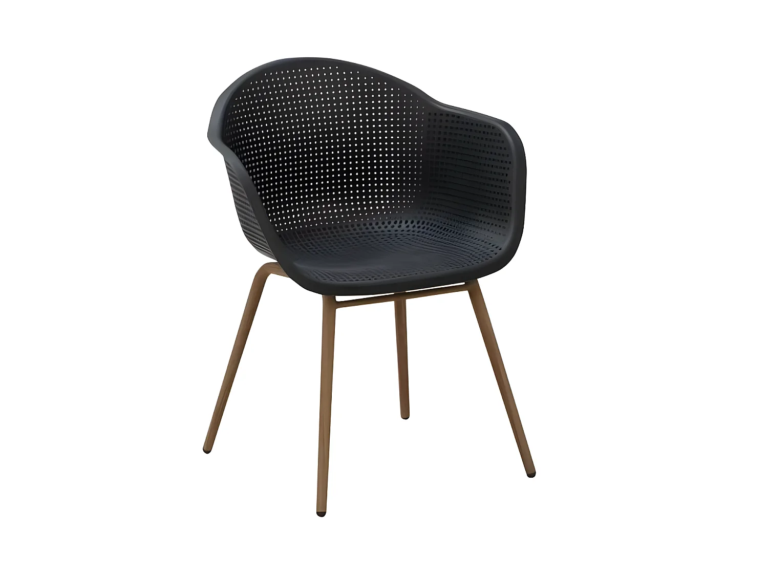 Lot de 2 Fauteuils Scandinave - Assise en plastique, pied en acier - Noir anthracite  - Decor bois naturel