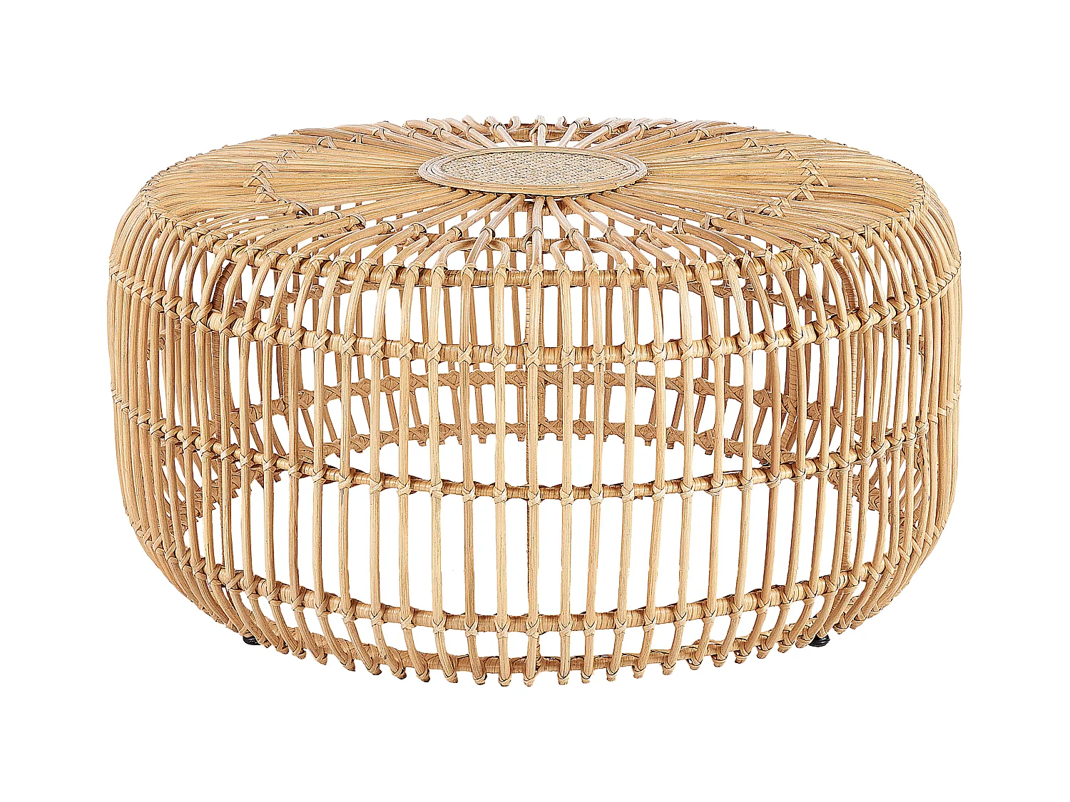 Garten Beistelltisch Rattan natürlich beige rund ⌀ 85 cm niedrig Boho Randazzo