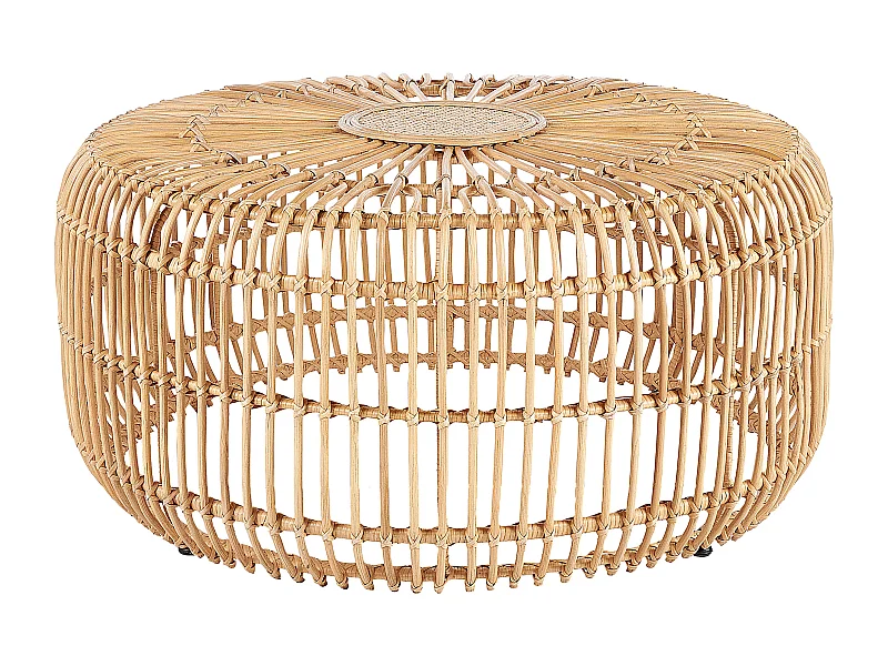 Garten Beistelltisch Rattan natürlich beige rund ⌀ 85 cm niedrig Boho Randazzo