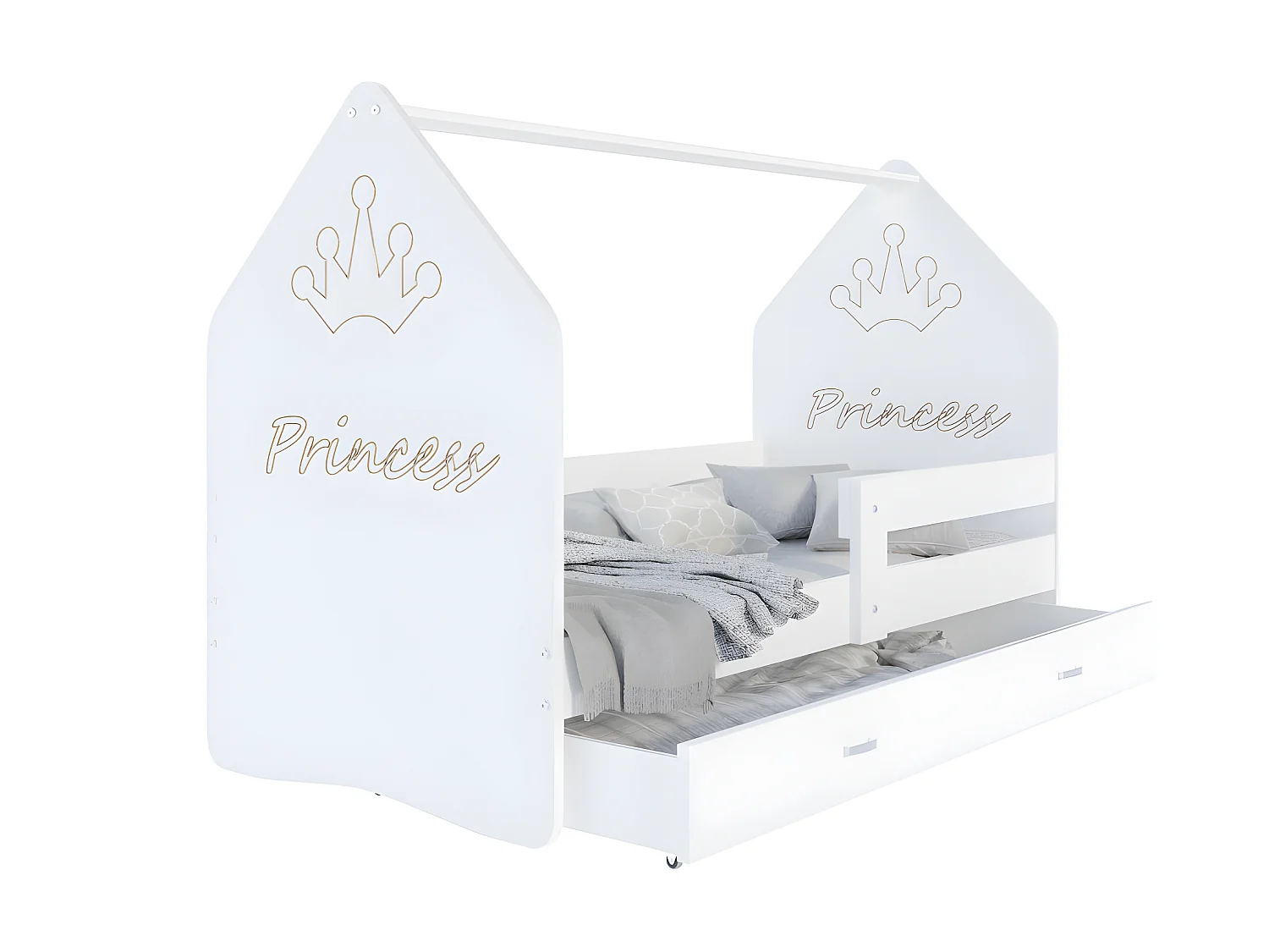 Lit Cabane DAILY FREZ 80x160 Blanc - Princesse Livré avec le sommiers et tiroir.