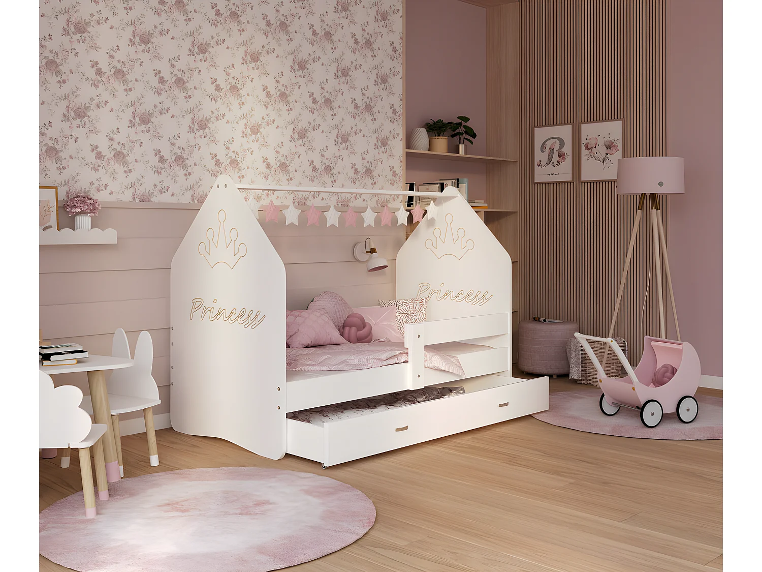 Lit Cabane DAILY FREZ 80x160 Blanc - Princesse Livré avec le sommiers et tiroir.