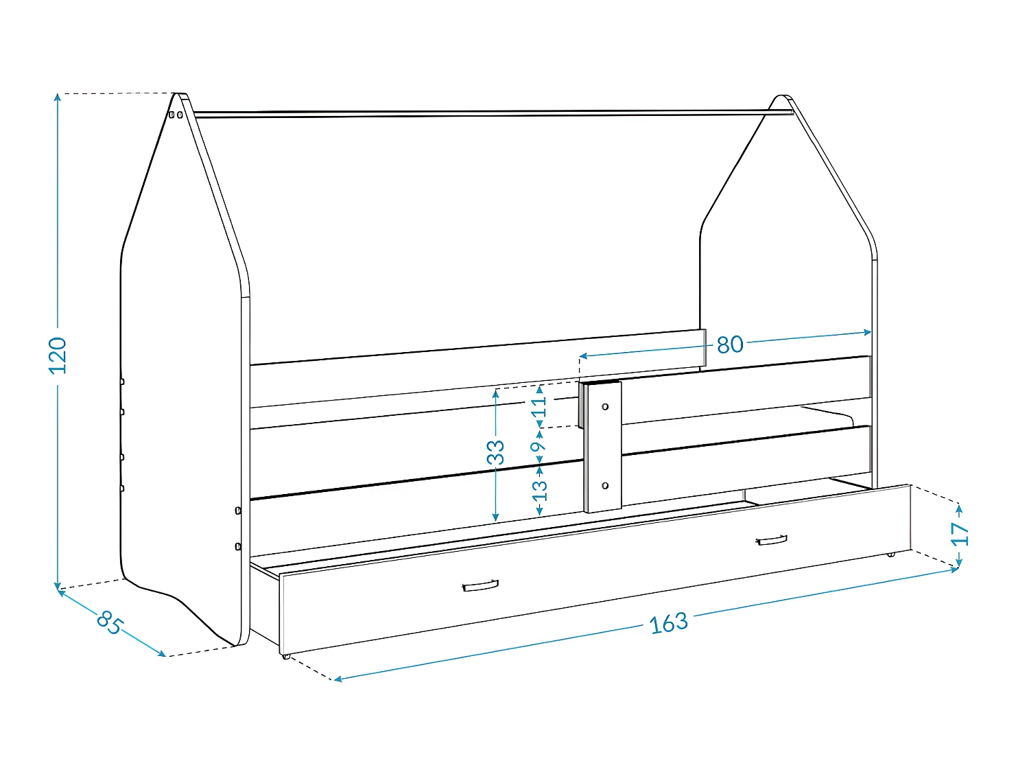 Lit Cabane DAILY FREZ 80x160 Blanc - Princesse Livré avec le sommiers et tiroir.
